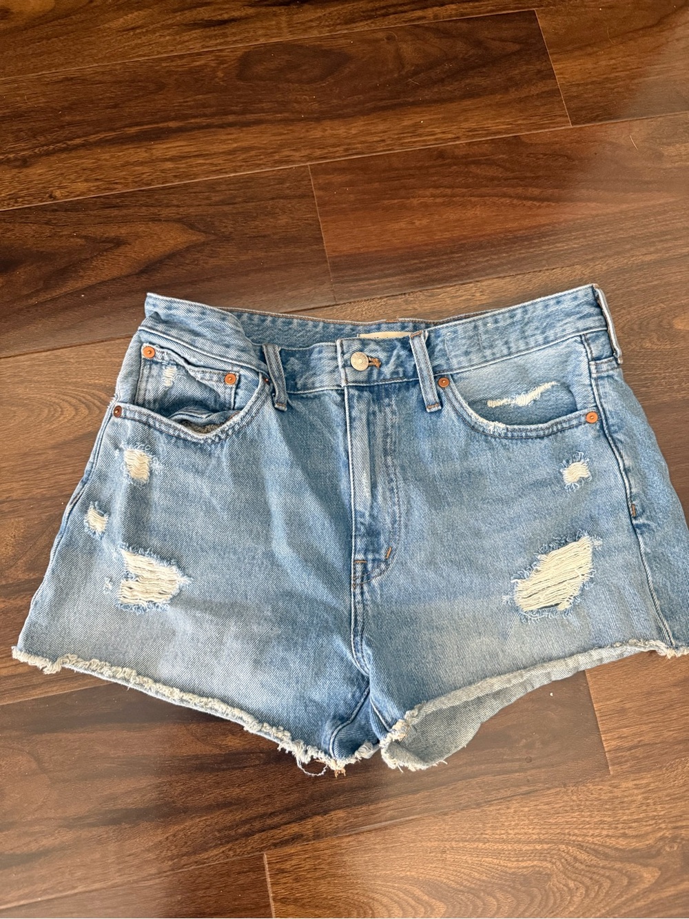 Madewell Light Blue Distressed Denim Shorts